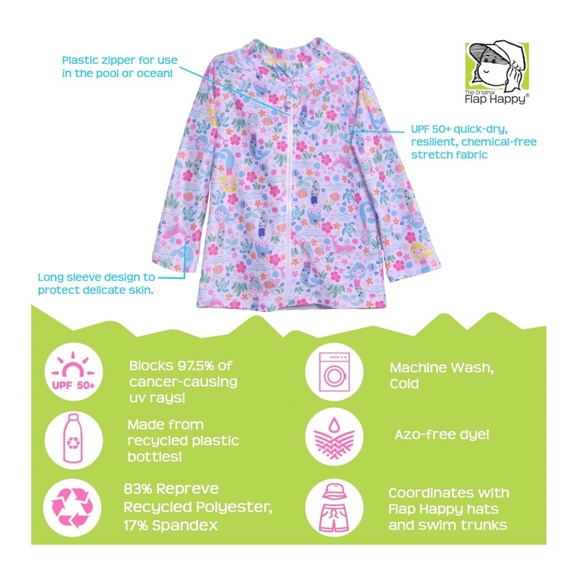 NWT Flap Happy Long Sleeve Rash Guard, Rainbow Ombré, UPF 50+, 24M - Picture 8 of 8